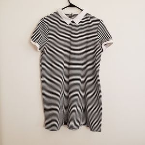 Zara black and white collared striped mini dress